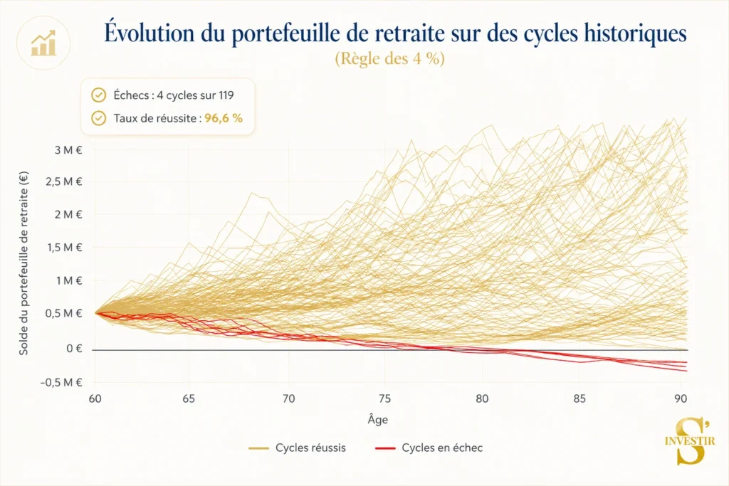 Comment vivre de ses revenus passifs en Bourse grâce à la règle des 4 % ? 4 Règle des 4 % évolution portefeuille à la retraite