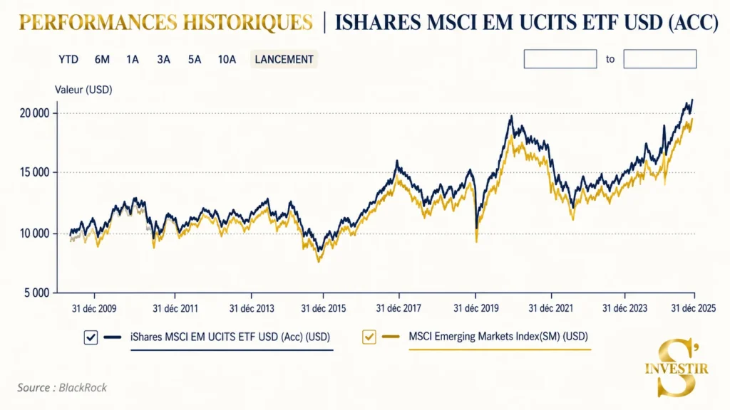 Meilleurs ETF : quel ETF choisir ? 23 historique performances iShares MSCI EM UCITS ETF USD (Acc)