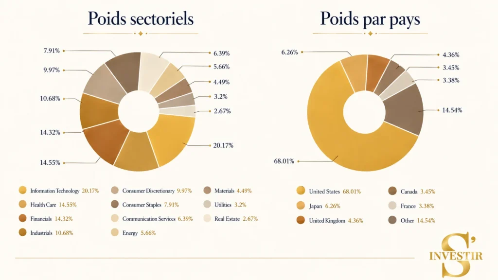 Comment bien investir en ETF : le guide pour partir du bon pied 4 Diversification-Sectorielle-Géographique-ETF-MSCI-World