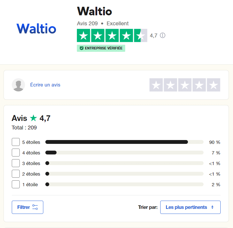 L'avis des clients de Waltio sur Trustpilot