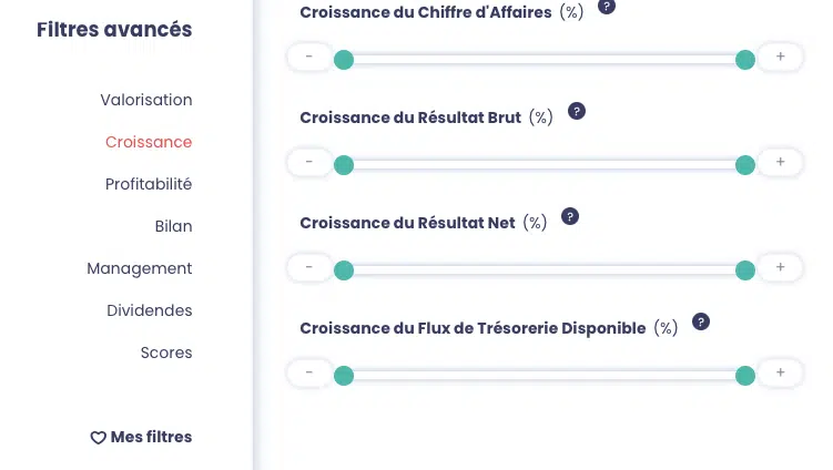 VIS : filtre des indicateurs de croissance