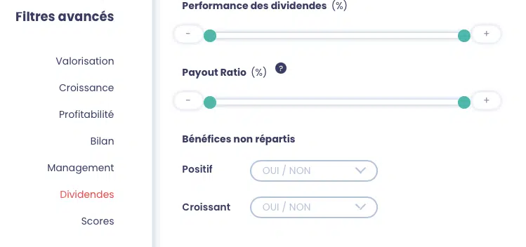 VIS : filtre des indicateurs de dividendes