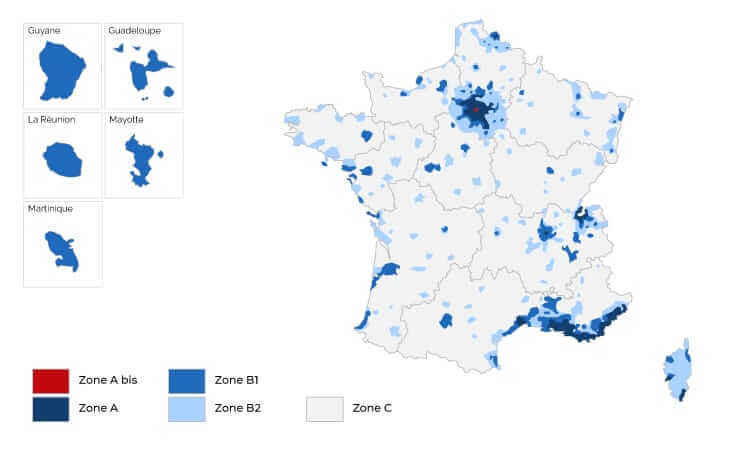 investir dans l'immobilier : Cartographie française des zones A, Abis, B1 et B2 pour la loi Pinel