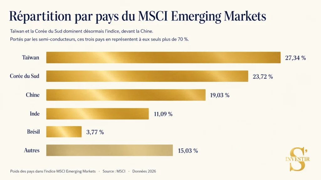 Quel ETF choisir pour débuter ? 5 Répartition géographique msci emerging em