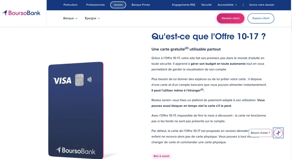 Choisir une carte bancaire jeune | Avis & Comparatif 1 Carte bancaire jeune BoursoBank
