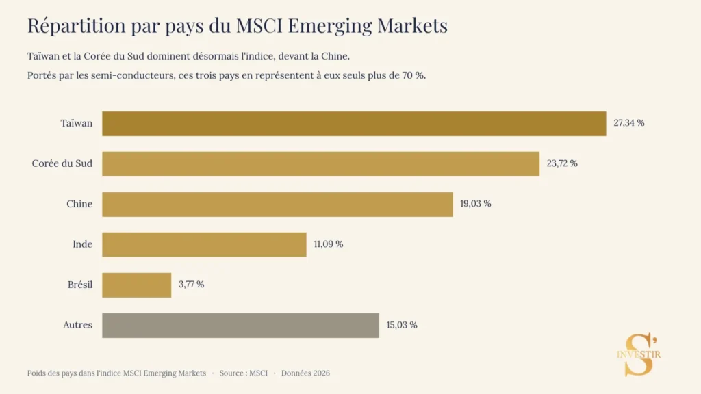 Les meilleurs ETF MSCI Emerging Markets sur lesquels investir 1 Composition géographique du MSCI Emerging Markets