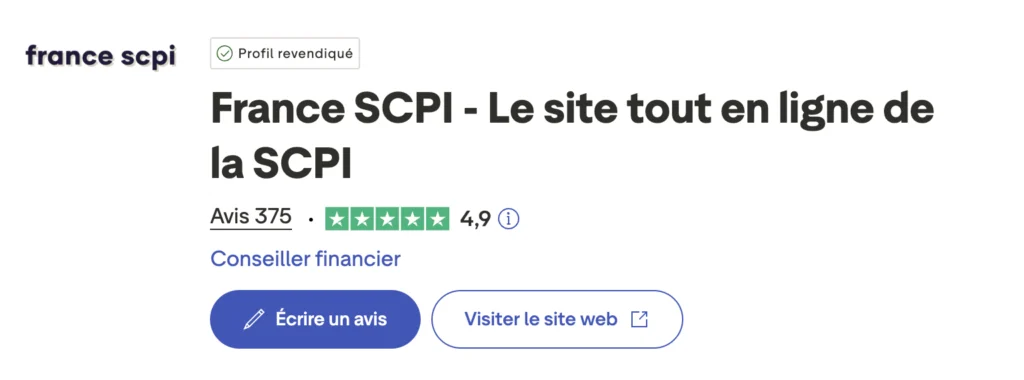 Mon avis sur France SCPI, le courtier en ligne 10 Avis truspilot France SCPI