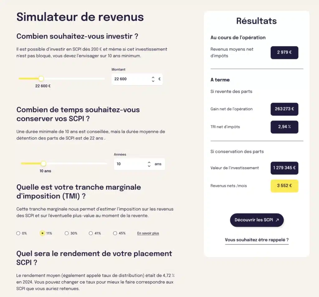 Mon avis sur France SCPI, le courtier en ligne 9 Simulateur de revenus France SCPI