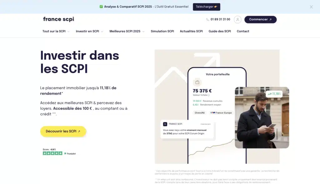 Mon avis sur France SCPI, le courtier en ligne 1 Site France SCPI
