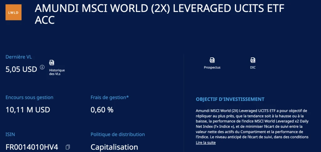ETF PEA Amundi msci world X2 leveraged