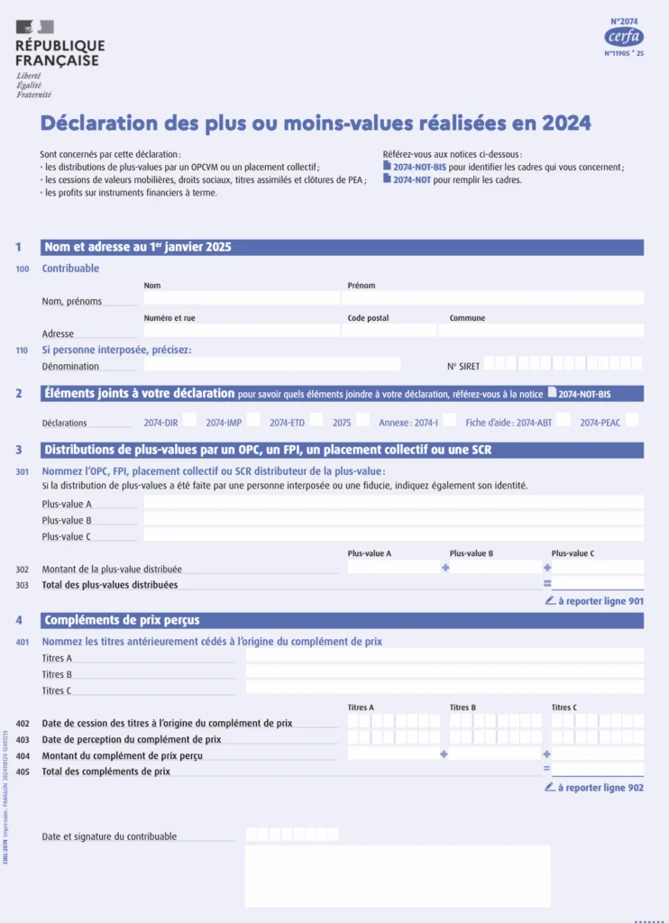 Fiscalité des comptes-titres : comment sont imposés vos placements ? 2 formulaire 2074