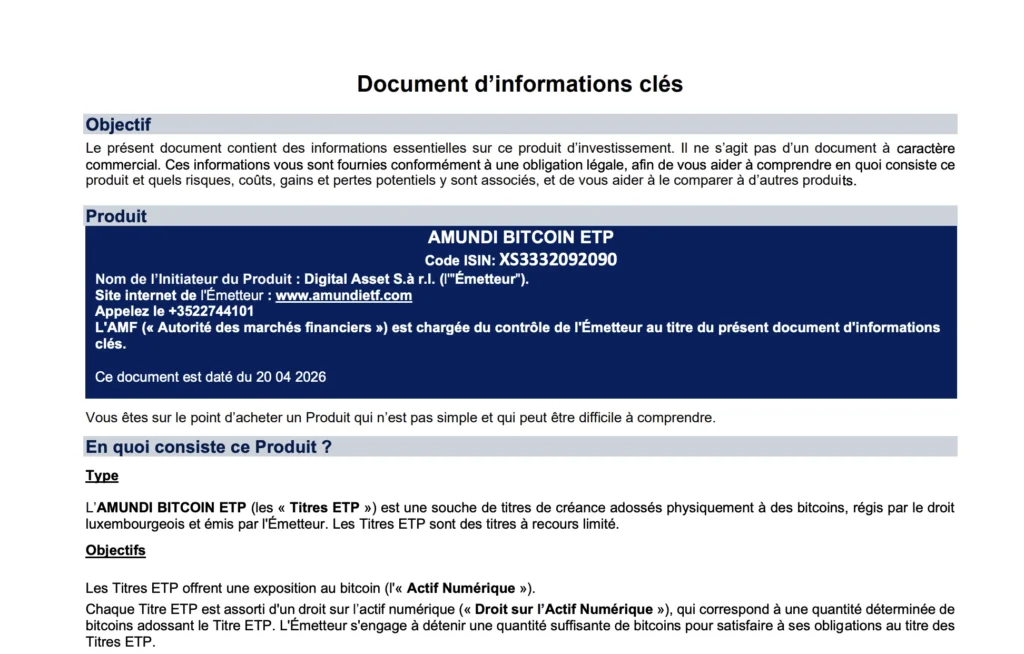 Amundi Bitcoin ETP : le leader européen lance enfin son produit coté en Bourse 2 DIC Amundi ETP Bitcoin