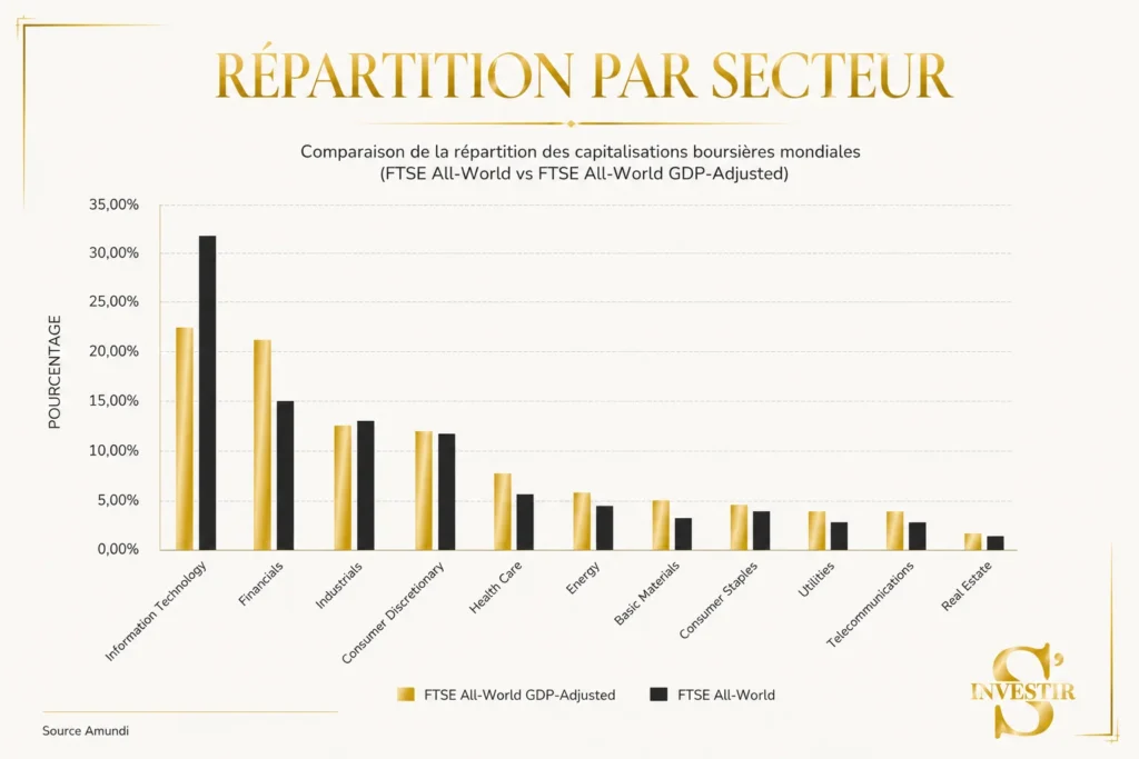 Amundi lance les 2 premiers ETF pondérés par le PIB ! 3 Répartition par secteurs FTSE All World