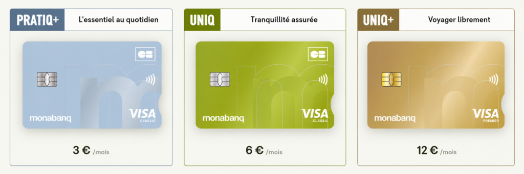 Mon avis complet sur Monabanq 3 Image des trois cartes bancaires pour se donner un avis Monabanq.