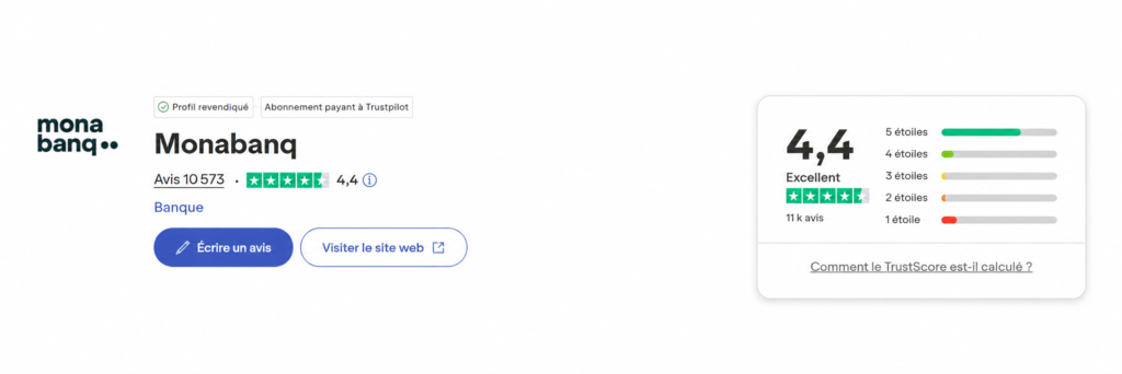 Mon avis complet sur Monabanq 4 Image représentant la note et les avis Monabanq sur Trustpilot.
