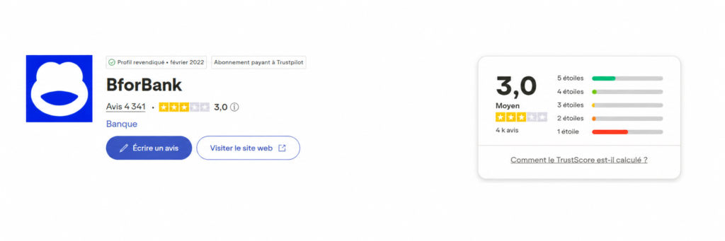Mon avis complet sur BforBank 4 Image montrant les avis BforBank sur Trustpilot