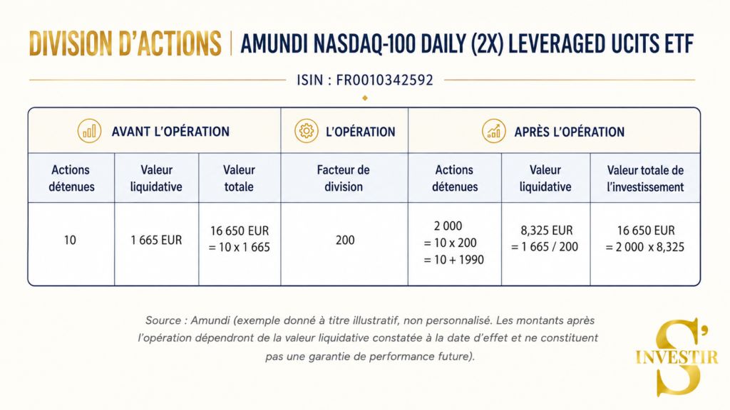 Split LQQ : l’ETF Amundi Nasdaq-100 Daily (2x) divise ses parts par 200 2 Division actions