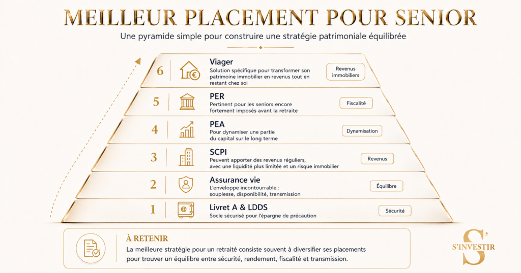 Quels sont les 6 meilleurs placements pour un senior ? 2 Meilleur placement pour un senior : résumé en image.