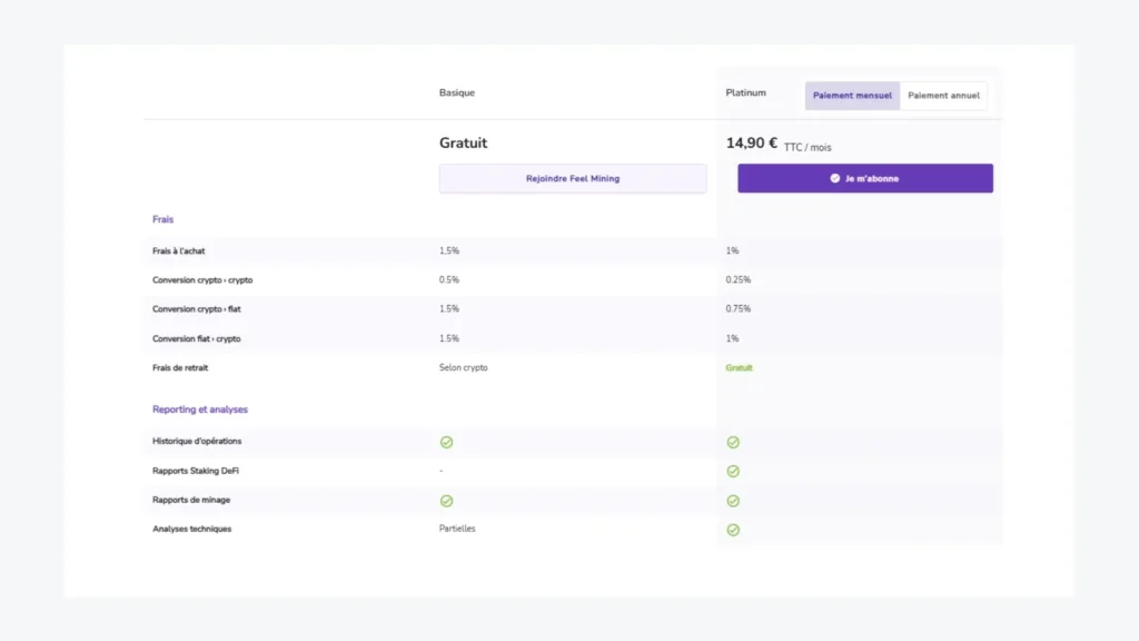 Feel Mining avis : mon test complet de la plateforme crypto française 5 Comparaison Feel Mining gratuit et Feel Mining Platinum
