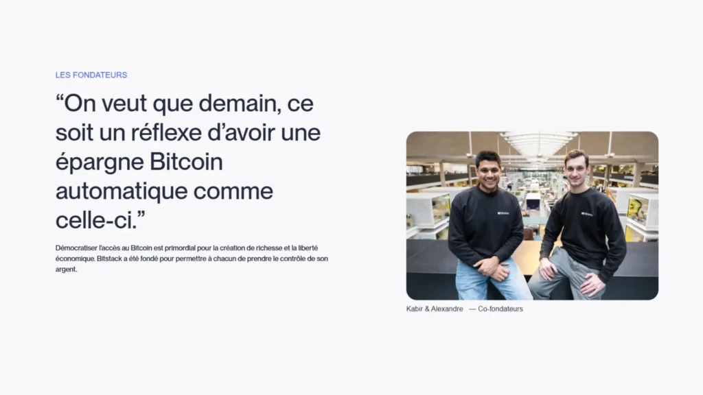 Avis Bitstack : l'appli qui transforme votre petite monnaie en épargne Bitcoin 1 Les fondateurs de Bitstack et leurs valeurs