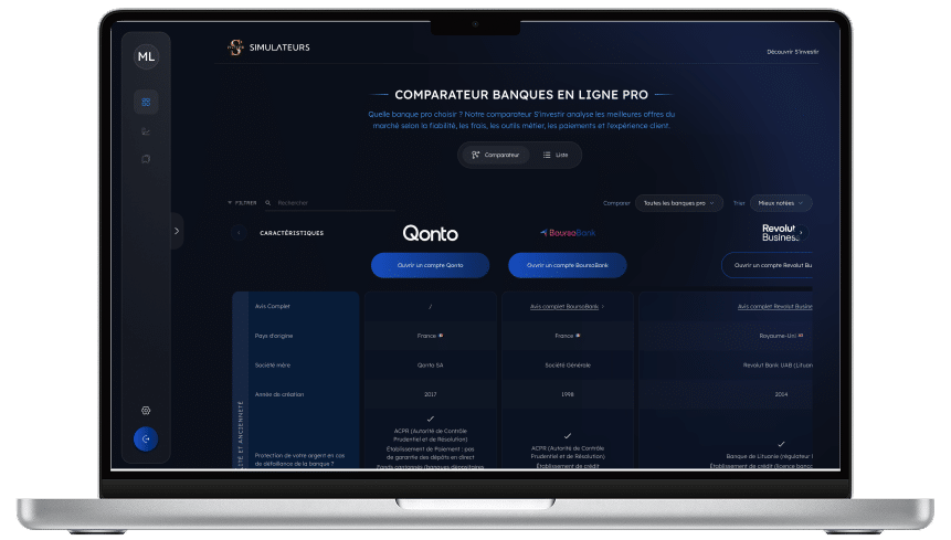 Tableau comparatif banques en ligne pro