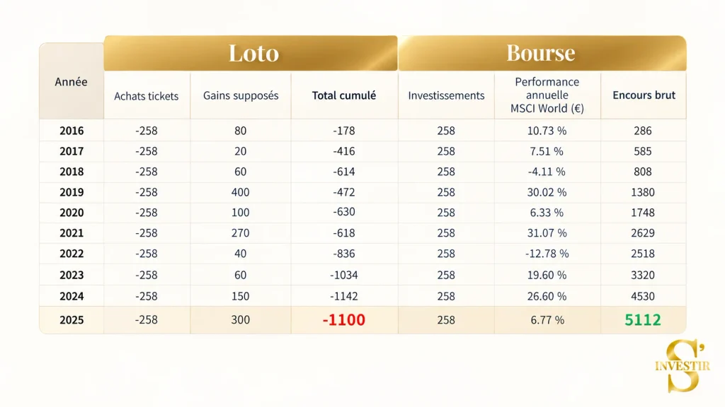 Loto vs Bourse : caractéristiques et distorsions 3 Loto vs bourse simulation