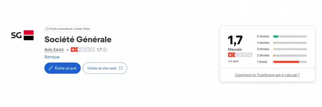 Mon avis complet sur la banque en ligne Société Générale 4 Capture d'écran qui montre les avis Société Générale des clients